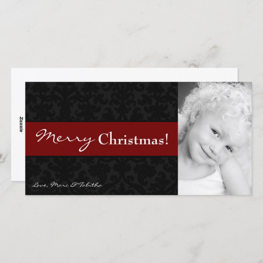 4x8 Rood Zwart Damask Lijst FOTO Kerst Kaart (Voorkant / Achterkant)