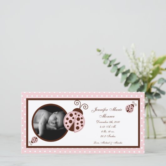 4x8 roze lieveheersbeestje Fotogeboorteaankondigin Aankondiging (Staand voorkant)