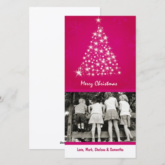 4x8 Roze Sneeuwvlok XMAS Tree FOTO Kerst Kaart (Voorkant / Achterkant)