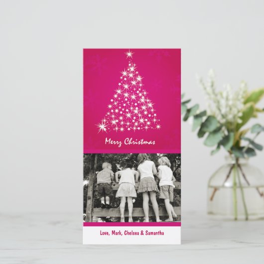 4x8 Roze Sneeuwvlok XMAS Tree FOTO Kerst Kaart (Staand voorkant)