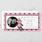 4x8 Roze Sock Monkey Geboorteaankondiging Aankondiging (Voorkant / Achterkant)