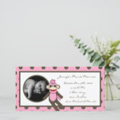 4x8 Roze Sock Monkey Geboorteaankondiging Aankondiging (Staand voorkant)