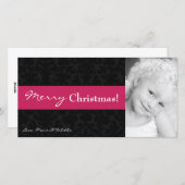 4x8 Roze Zwart Damast Frame FOTO Kerstkaart (Voorkant / Achterkant)