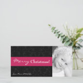 4x8 Roze Zwart Damast Frame FOTO Kerstkaart (Staand voorkant)