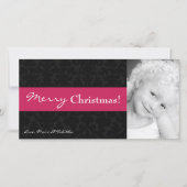 4x8 Roze Zwart Damast Frame FOTO Kerstkaart (Voorkant)