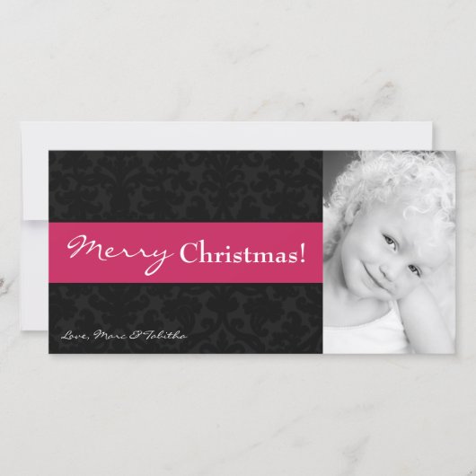 4x8 Roze Zwart Damast Frame FOTO Kerstkaart (Voorkant)