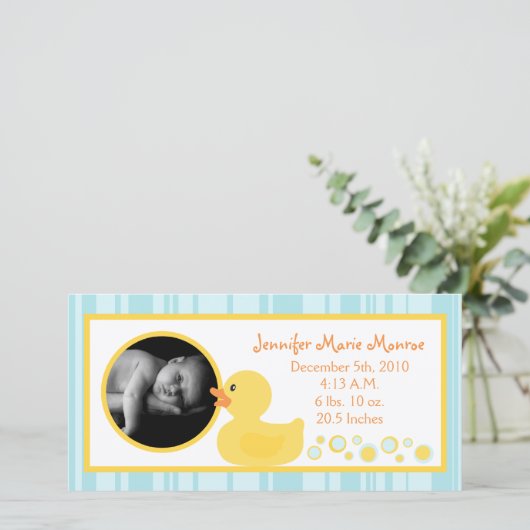 4x8 Rubber Ducky Bubbles Geboorteaankondiging Aankondiging (Staand voorkant)