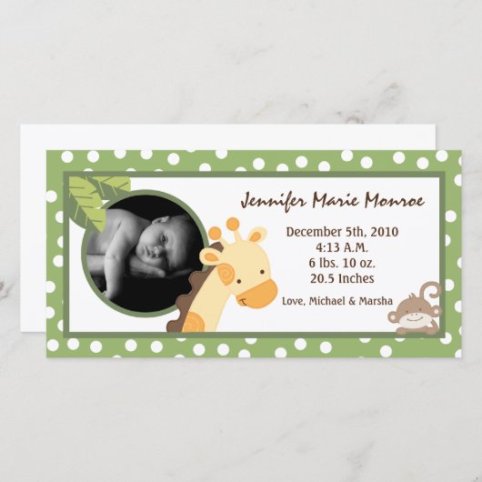 4x8 Safari Adventure Photo Aankondiging van geboor (Voorkant / Achterkant)