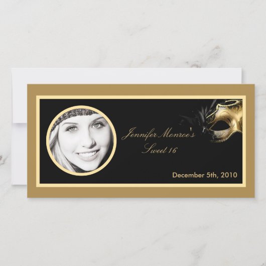 4x8 Sweet 16 Gold Black Party Aankondiging (Voorkant)