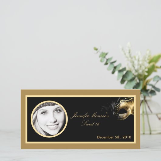 4x8 Sweet 16 Gold Black Party Aankondiging (Staand voorkant)