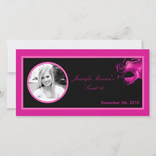 4x8 Sweet 16 Hot Pink Black Party aankondiging (Voorkant)