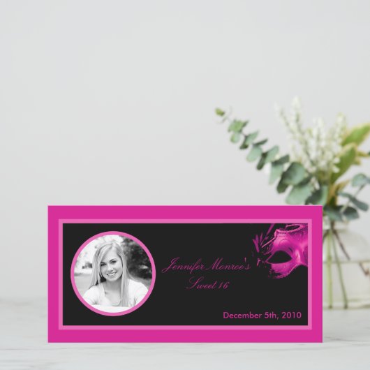 4x8 Sweet 16 Hot Pink Black Party aankondiging (Staand voorkant)