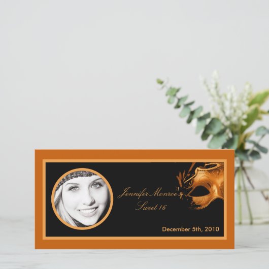 4x8 Sweet 16 Oranje Black Party Aankondiging (Staand voorkant)