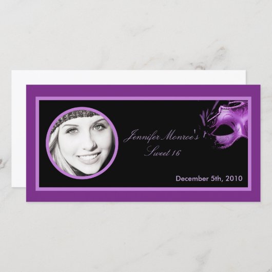 4x8 Sweet 16 Paarse Lila Black Party Aankondiging (Voorkant / Achterkant)
