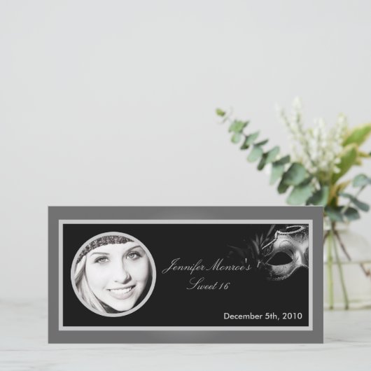 4x8 Sweet 16 Silver Black Party Aankondiging (Staand voorkant)