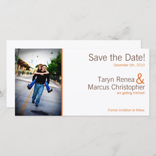 4x8 Uitnodigingskaart Bruin Oranje Chevron Save The Date (Voorkant / Achterkant)