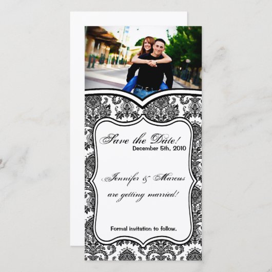 4x8 Uitnodigingskaart Zwart Wit Damast Lac Save The Date (Voorkant / Achterkant)