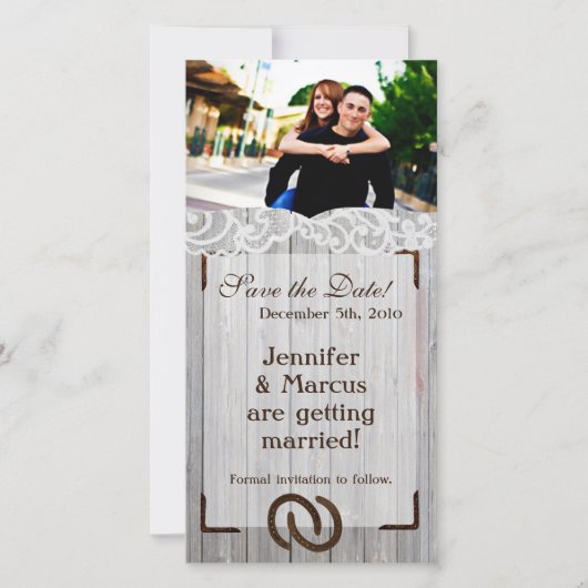 4x8 Verloving Aankondiging Hoefijzers op Wood (Voorkant)