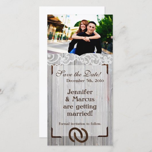 4x8 Verloving Aankondiging Hoefijzers op Wood (Voorkant / Achterkant)