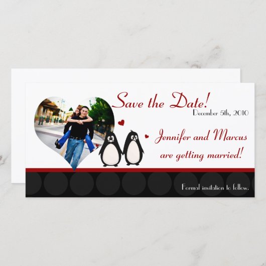 4x8 Verloving Aankondiging Penguin Love Couple Ma (Voorkant / Achterkant)