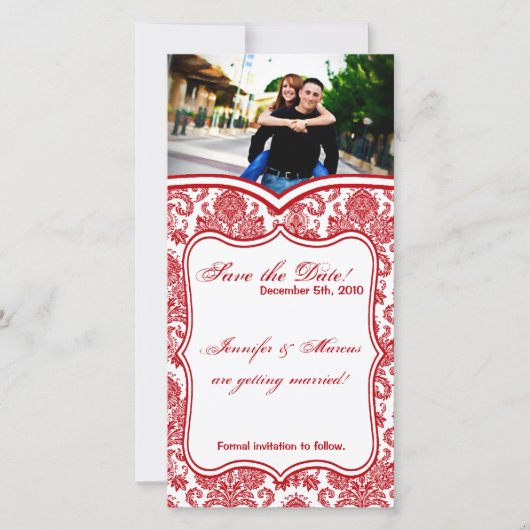 4x8 Verloving Aankondiging Red Crims White Damask (Voorkant)