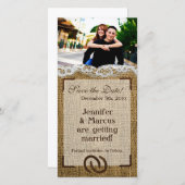 4x8 Verloving Hoefijzers op Burlap Save The Date (Voorkant / Achterkant)