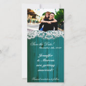4x8 Verlovingsaankondiging Bedrukte Teal Hout Save The Date (Voorkant)