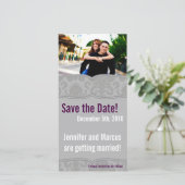 4x8 Verlovingsaankondiging Modern Grijs Damast Save The Date (Staand voorkant)