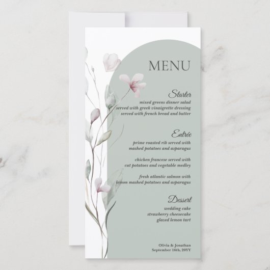 4x8" Waterverf Botanische Trouwtafel Menukaart Feestdagenkaart (Voorkant)