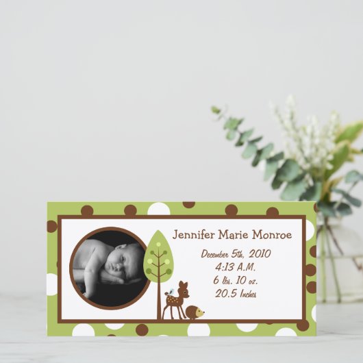 4x8 Woodland Friends Geboorteaankondiging Aankondiging (Staand voorkant)