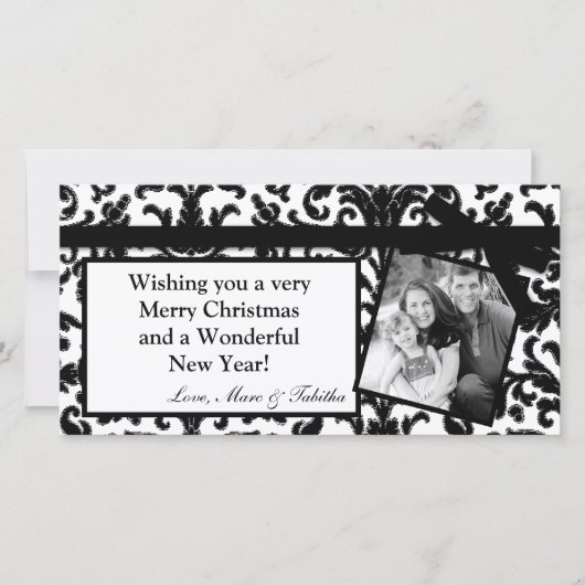 4x8 Zwart Damask Ribbon Lijst FOTO Kerst Kaart (Voorkant)