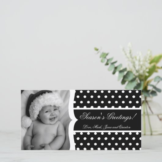 4x8 Zwarte Polka Dot Lijst FOTO Kerst Kaart (Staand voorkant)