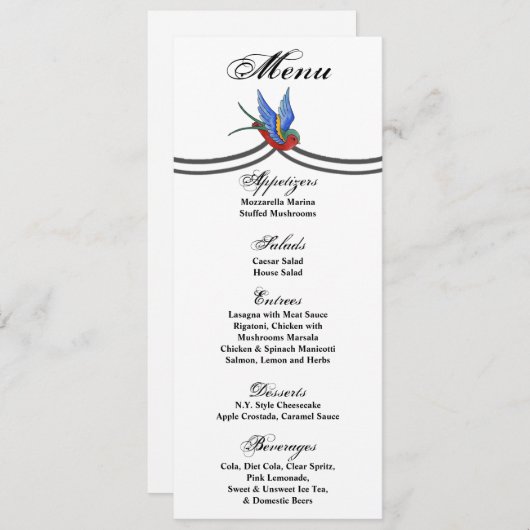 4x9.25 de Kaarten van het Menu Traditional Bird Ta (Voorkant / Achterkant)