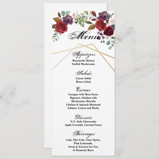 4x9.25 de Witte Rozen van de Kaarten van het Menu (Voorkant / Achterkant)