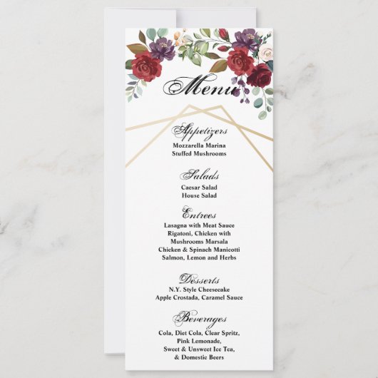 4x9.25 de Witte Rozen van de Kaarten van het Menu  (Voorkant)