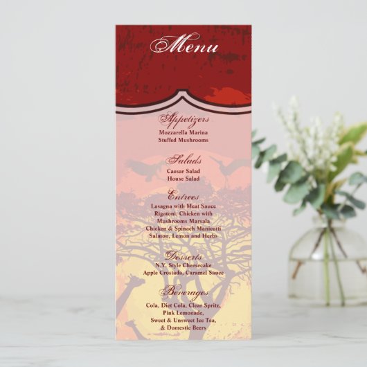 4x9.25 Menu Kaarten African Safari Giraffe Sun (Staand voorkant)