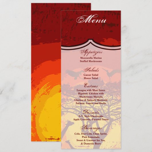 4x9.25 Menu Kaarten African Safari Giraffe Sun (Voorkant / Achterkant)