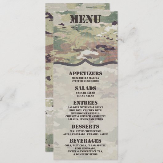 4x9.25 Menu Kaarten Army OCP Camo Uniform Camoflau (Voorkant / Achterkant)
