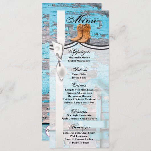 4x9.25 Menu Kaarten Blauw Hout Schuur Deurlaarzen (Voorkant / Achterkant)