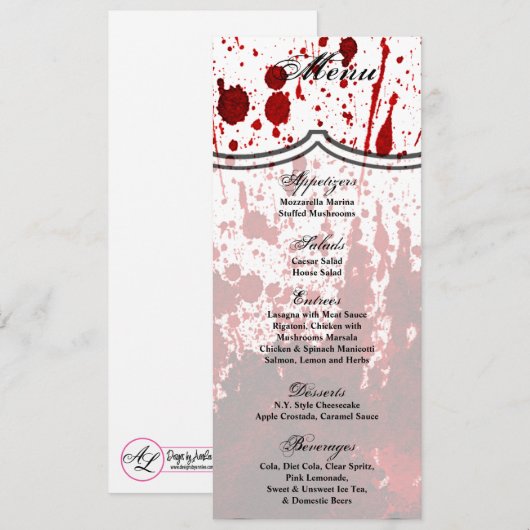 4x9.25 Menu Kaarten Bloedplaatje Vampier Gothic (Voorkant / Achterkant)