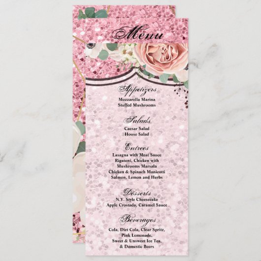 4x9.25 Menu Kaarten Geometrische Tuin Roos Glitter (Voorkant / Achterkant)