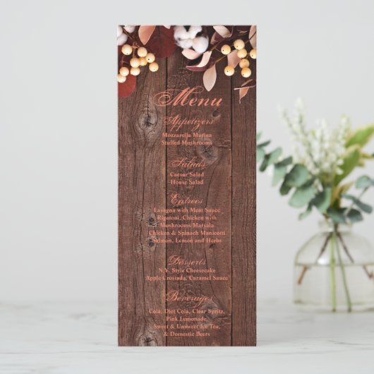 4x9.25 Menu Kaarten Katoen Tak op Donkere Houten S (Staand voorkant)