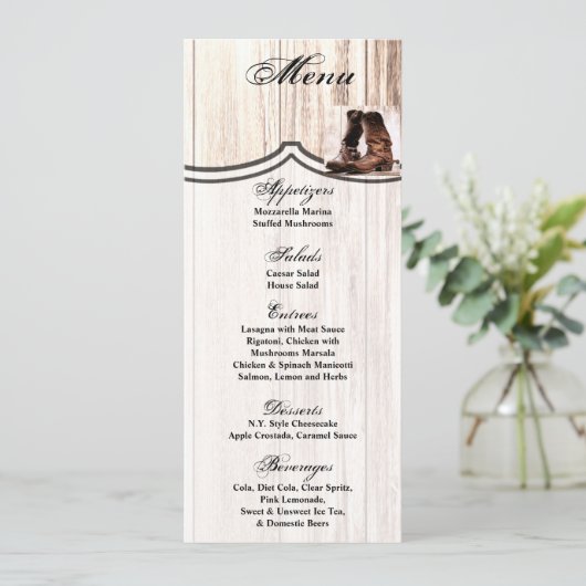 4x9.25 Menu Kaarten Laarzen Land Rustiek Western W (Staand voorkant)