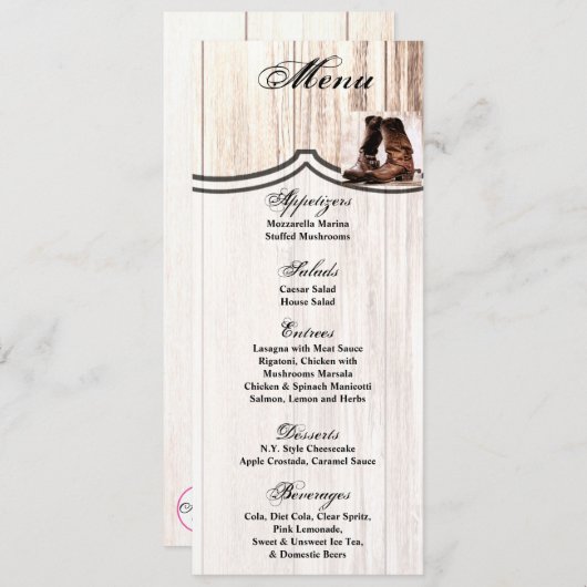 4x9.25 Menu Kaarten Laarzen Land Rustiek Western W (Voorkant / Achterkant)