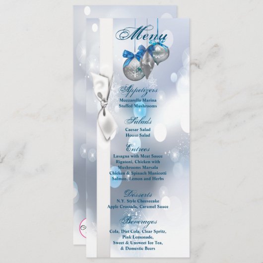 4x9.25 Menu Kaarten Ornamenten Sneeuwvlokken Sneeu (Voorkant / Achterkant)