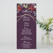 4x9.25 Menu Kaarten Pruim Paarse Rozen Goud Geomet (Staand voorkant)