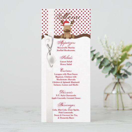 4x9.25 Menu Kaarten Rendier Christmas XMAS Polka D (Staand voorkant)