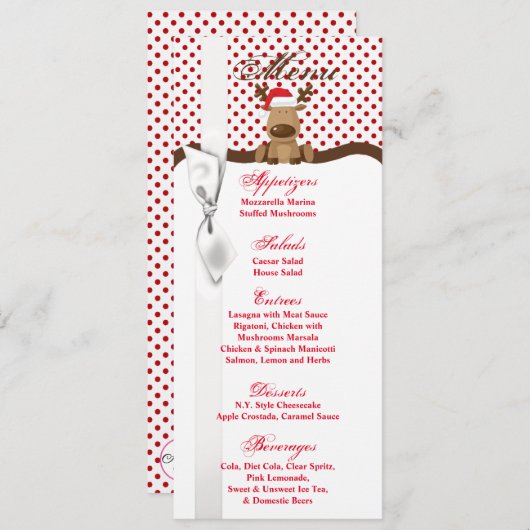 4x9.25 Menu Kaarten Rendier Christmas XMAS Polka D (Voorkant / Achterkant)