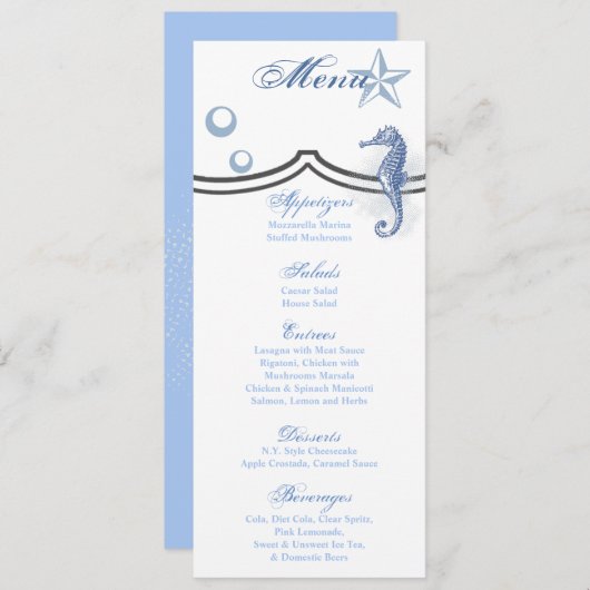 4x9.25 Menu Kaarten Seahorse Zee Ocean Beach (Voorkant / Achterkant)