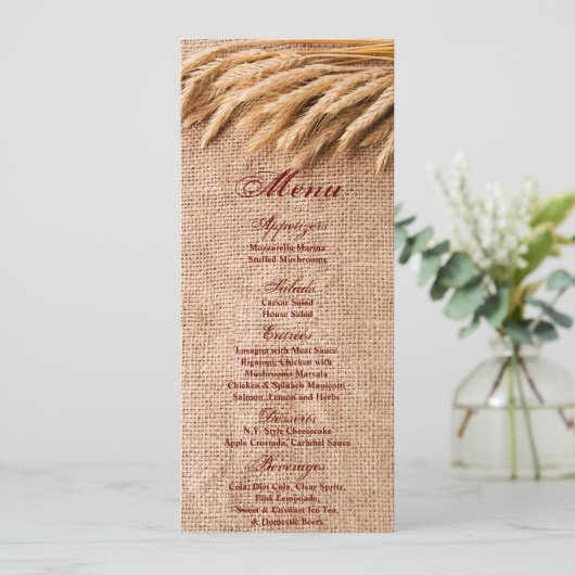 4x9.25 Menu Kaarten Tarwe op Burlap Sack Land Rus (Staand voorkant)